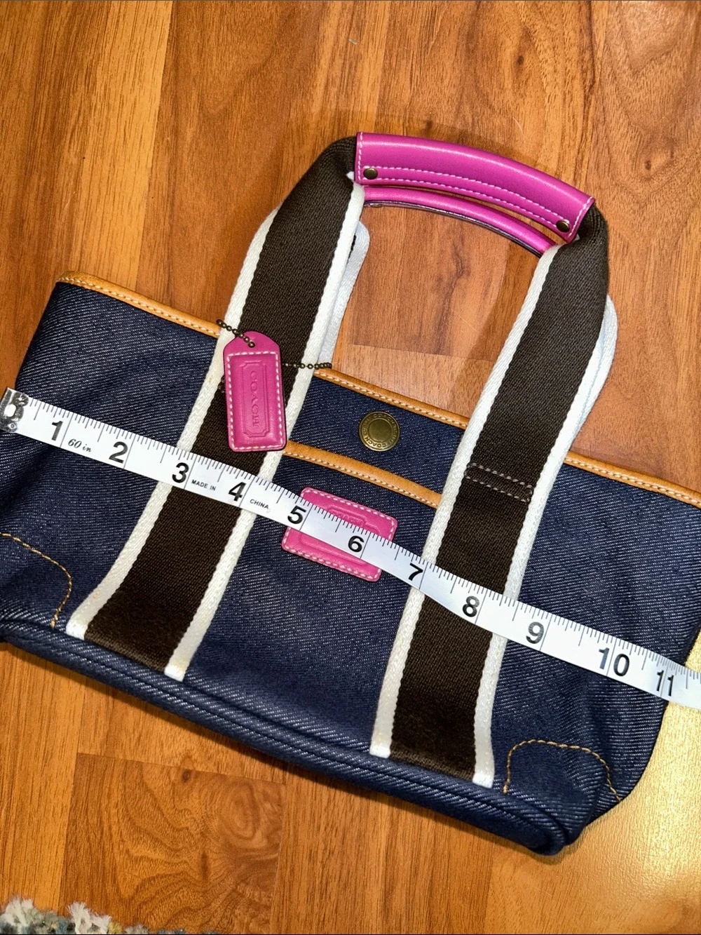 Coach Mini Hampton Denim Tote with Pink Accents